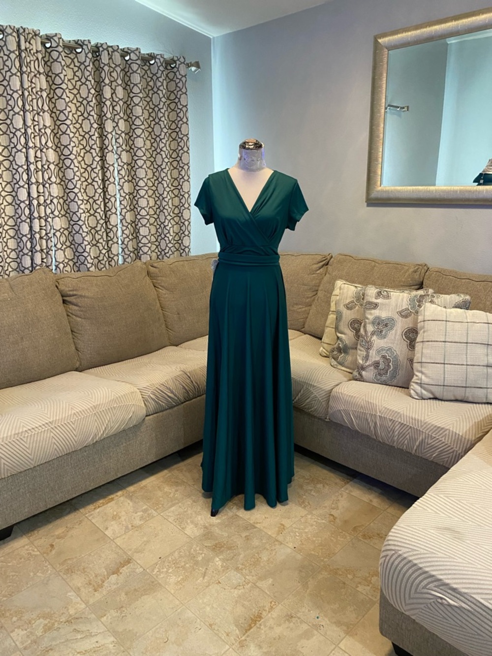 Emerald green KOH KOH Women Large short-sleeve V-neck flowy maxi gown NWT